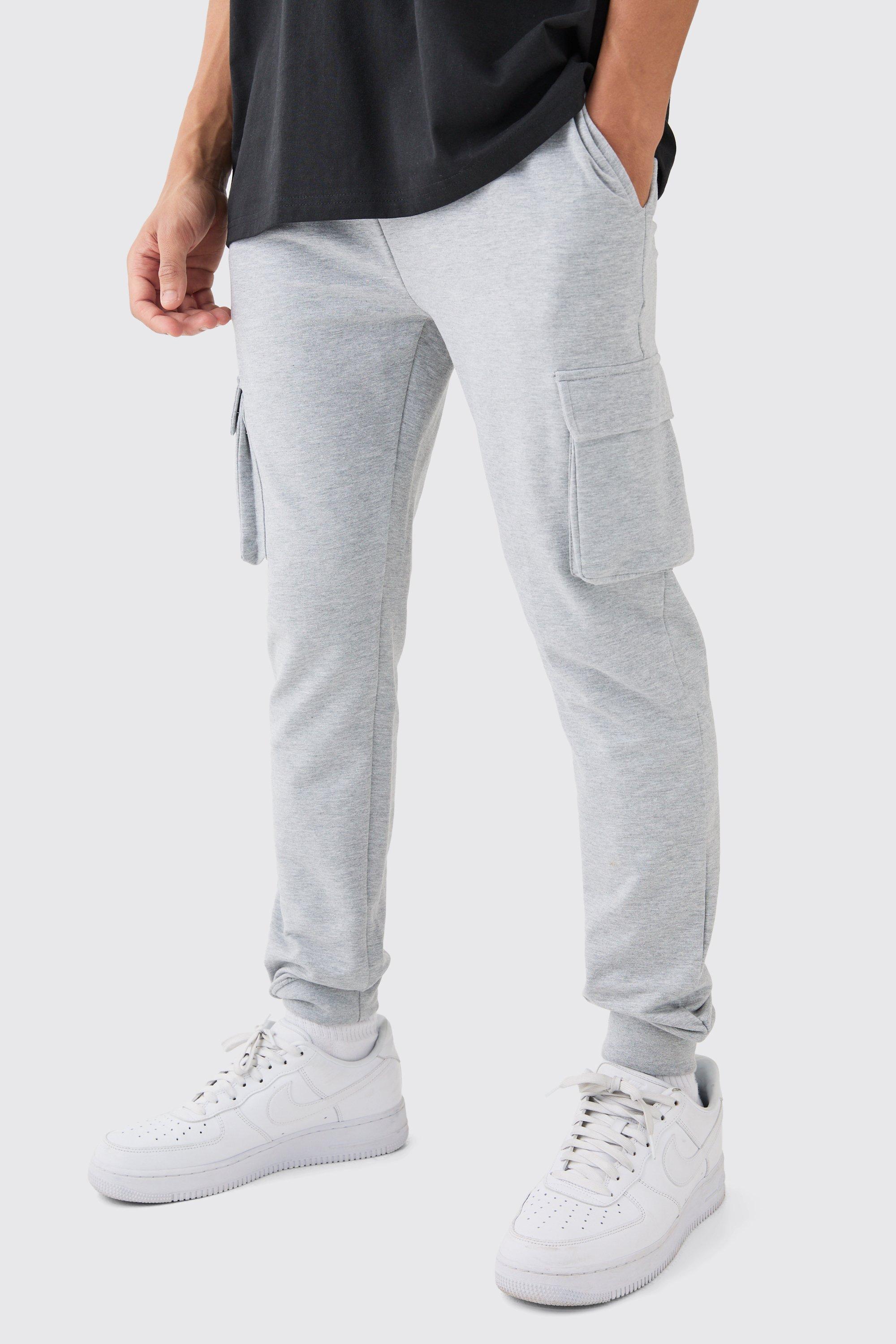 Mens Grey Skinny Fit Cargo Jogger, Grey